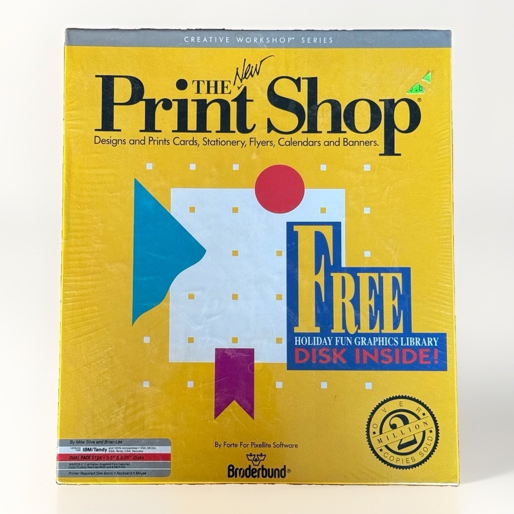 1989 The New Print Shop Computer PC 3.5" & 5.25" Broderbund Big Box Design